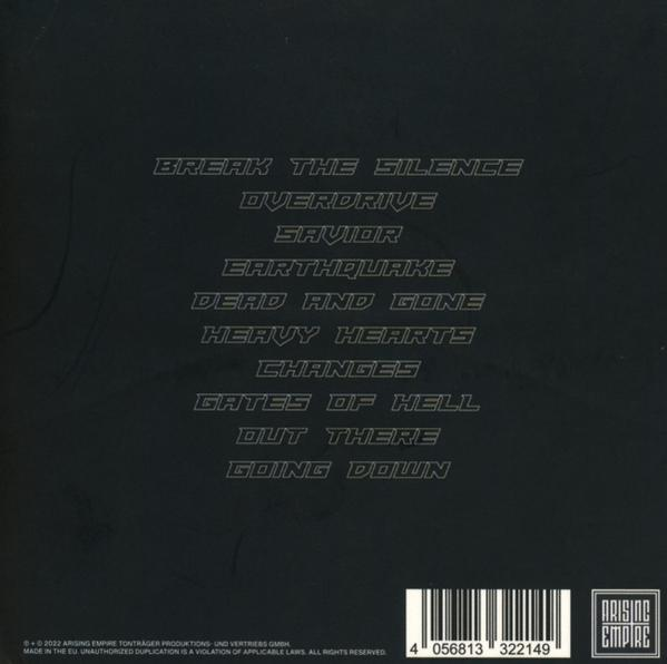 Album-Rückseite mit Titelliste. Schwarzer Hintergrund mit weißem Text.
