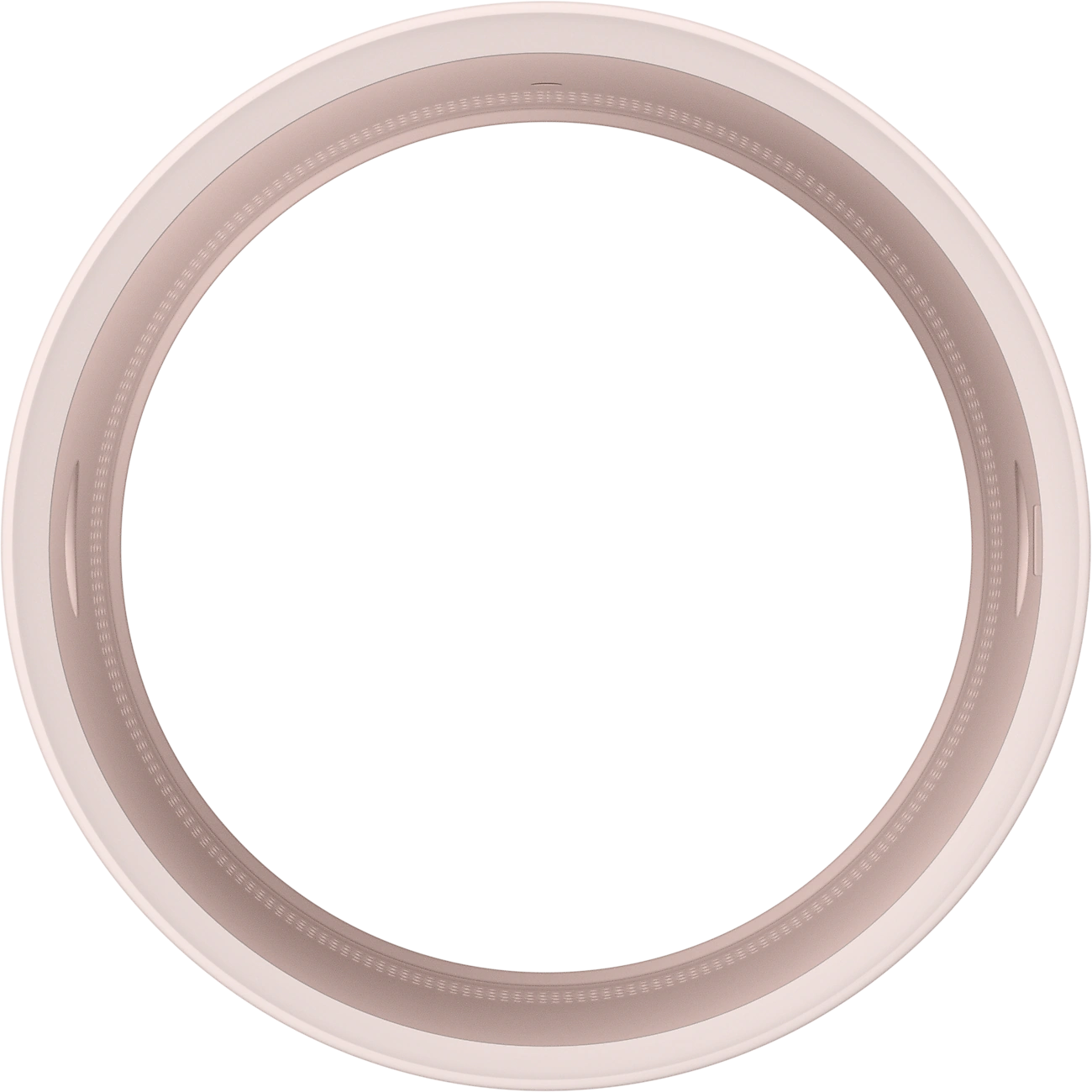 Ein hellrosa Ring mit dunklerem rosa Innenraum. Es hat ein gepunktetes Design innen und außen.