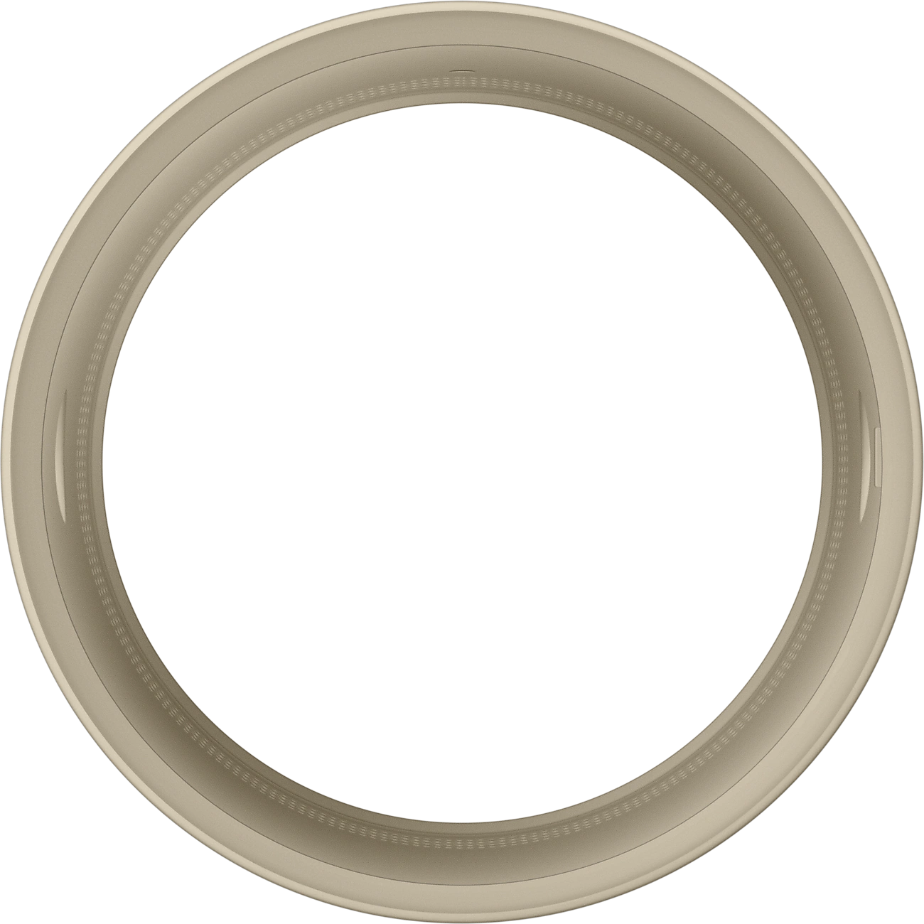 Kreisförmiges Objekt in hellbrauner Farbe. Ringförmig mit Nahtdetails und dunklem Hintergrund.