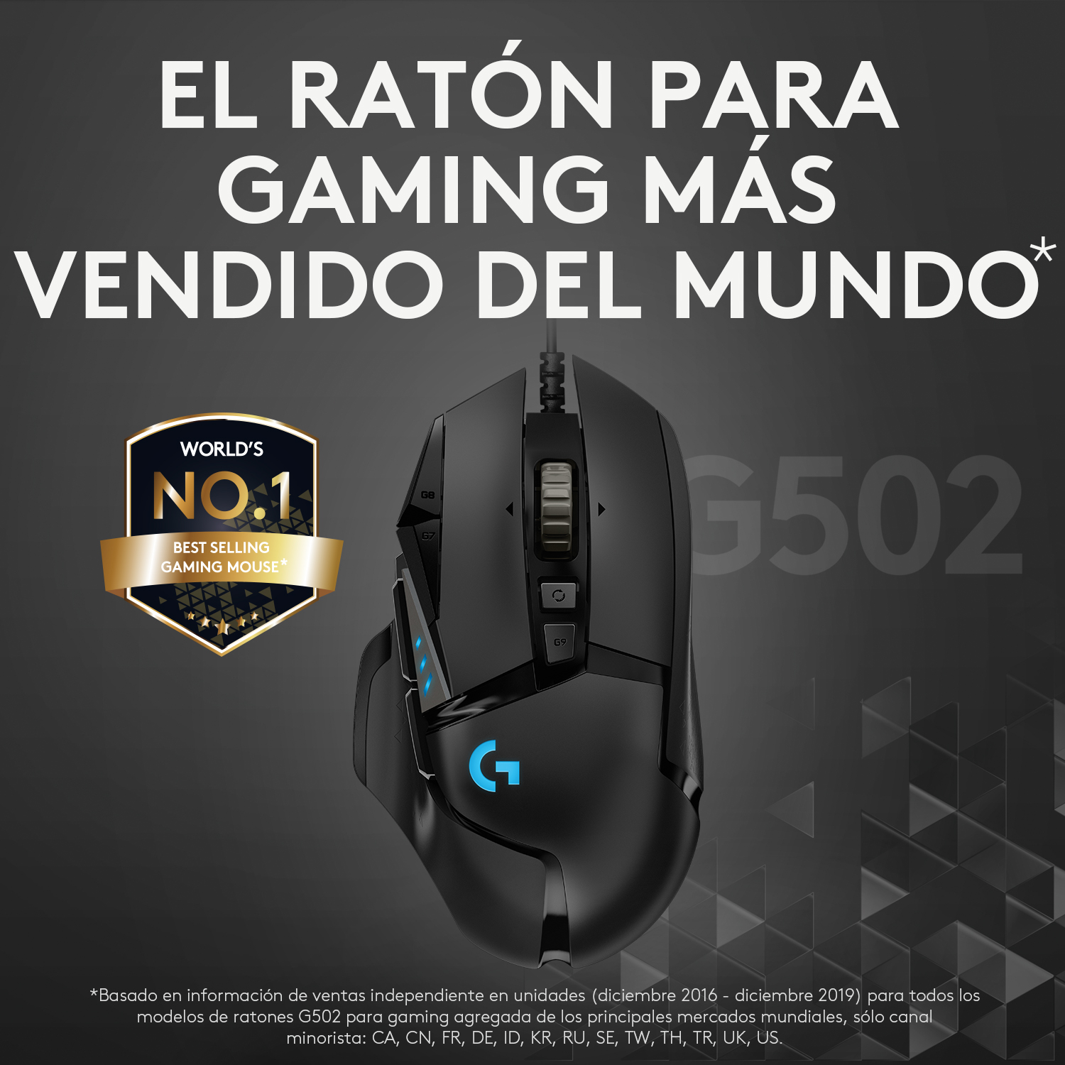 Ratón gaming negro con botones y logo. Texto: "World's No.1 Best Selling Gaming Mouse".