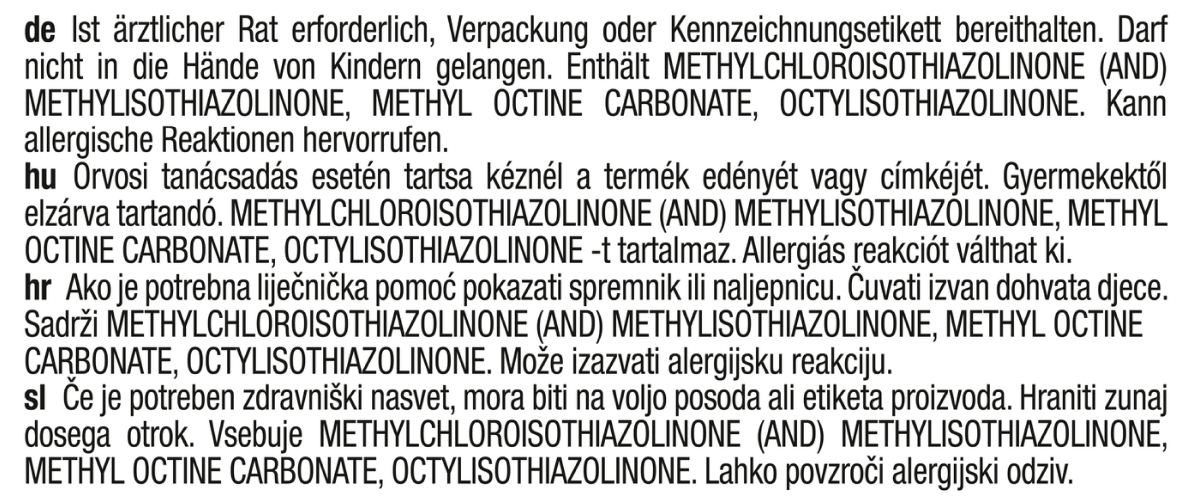 Német nyelvű szöveg lehetséges allergiás reakciókról, fehér háttéren.