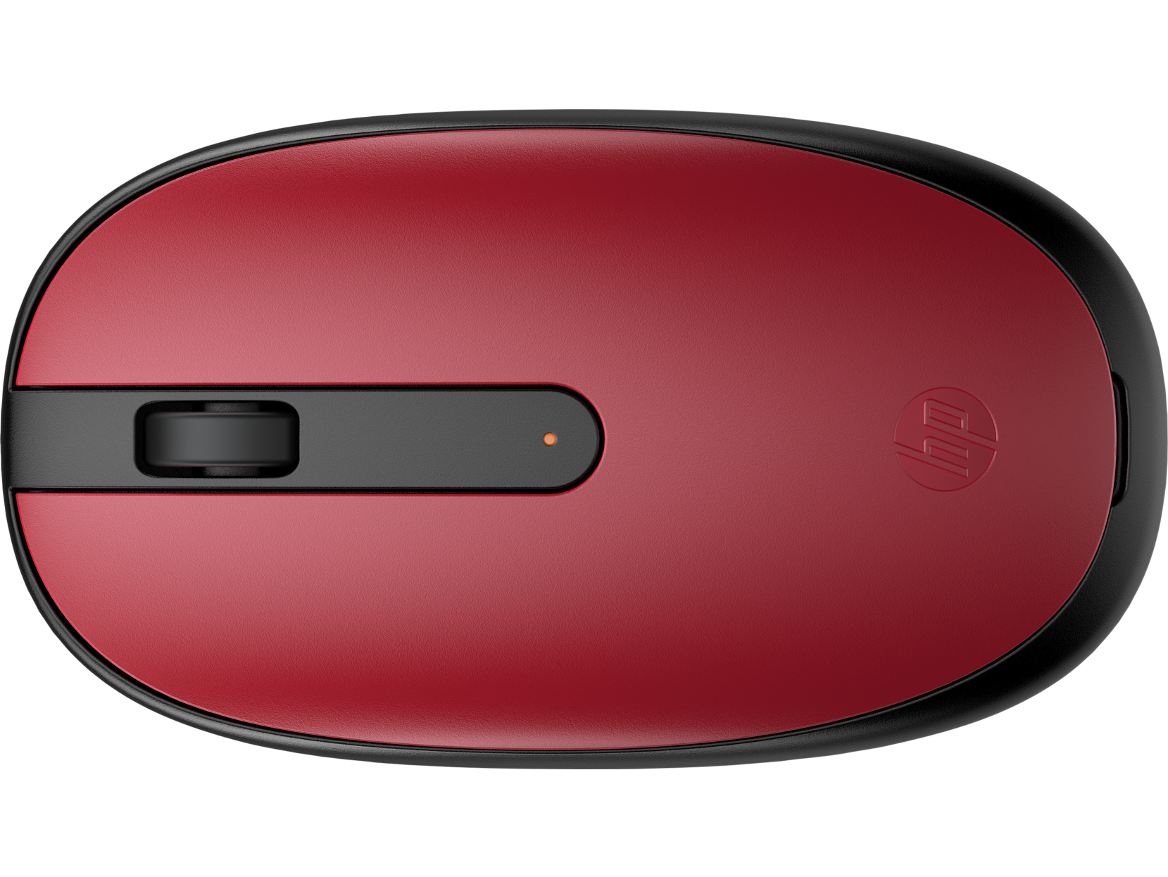 Ratón HP rojo y negro con rueda de desplazamiento.