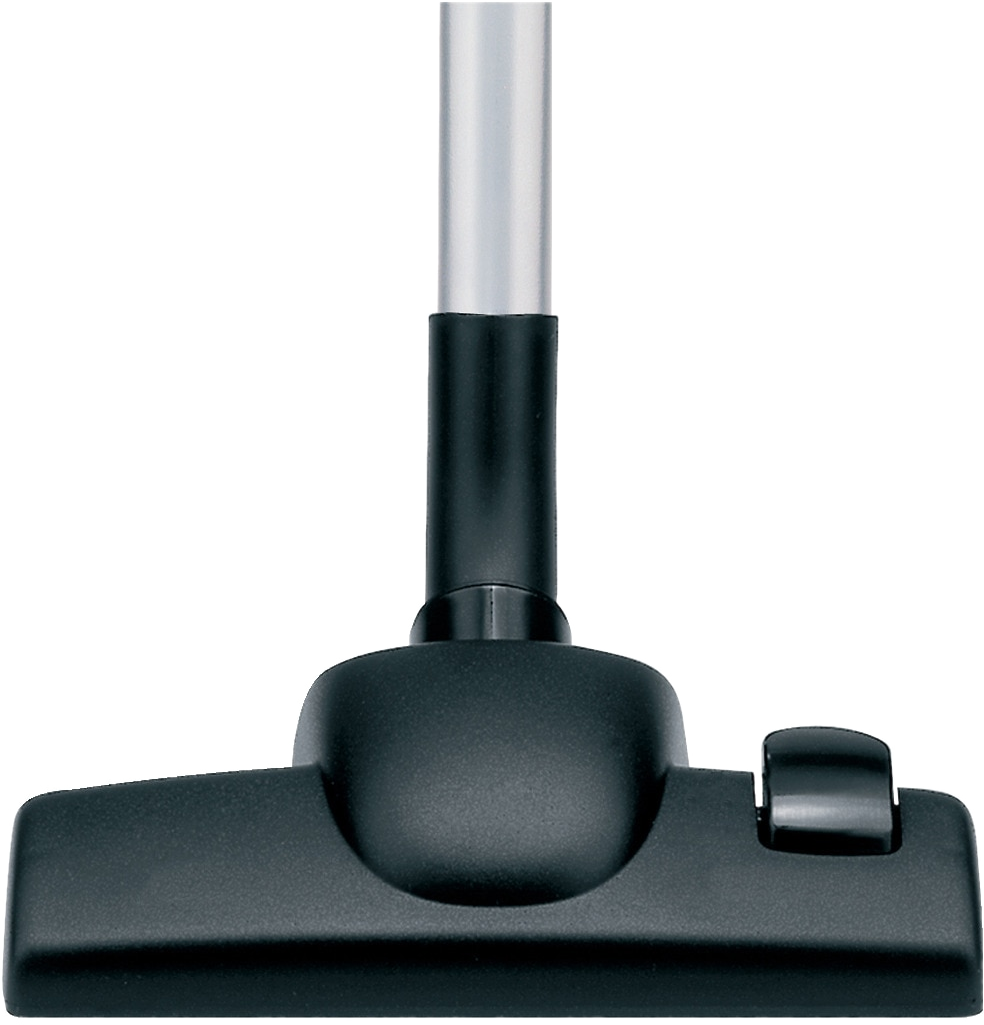 Tête d'aspirateur noire avec un tube argenté.