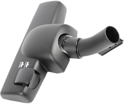 Tête d'aspirateur noire avec un tube coudé et un petit bouton.