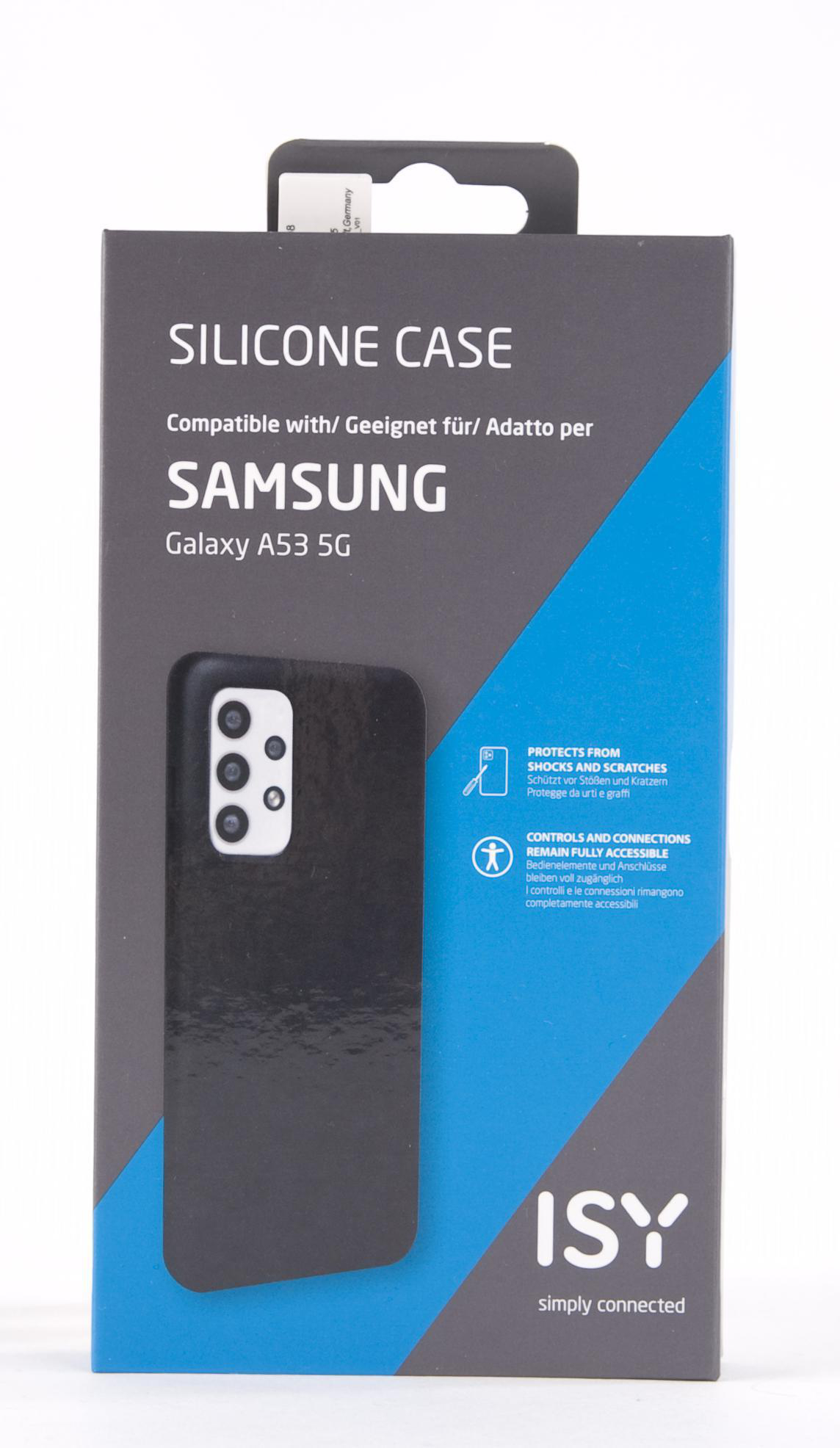 Eine schwarze Silikonhülle für ein Samsung Galaxy A53 5G Handy.