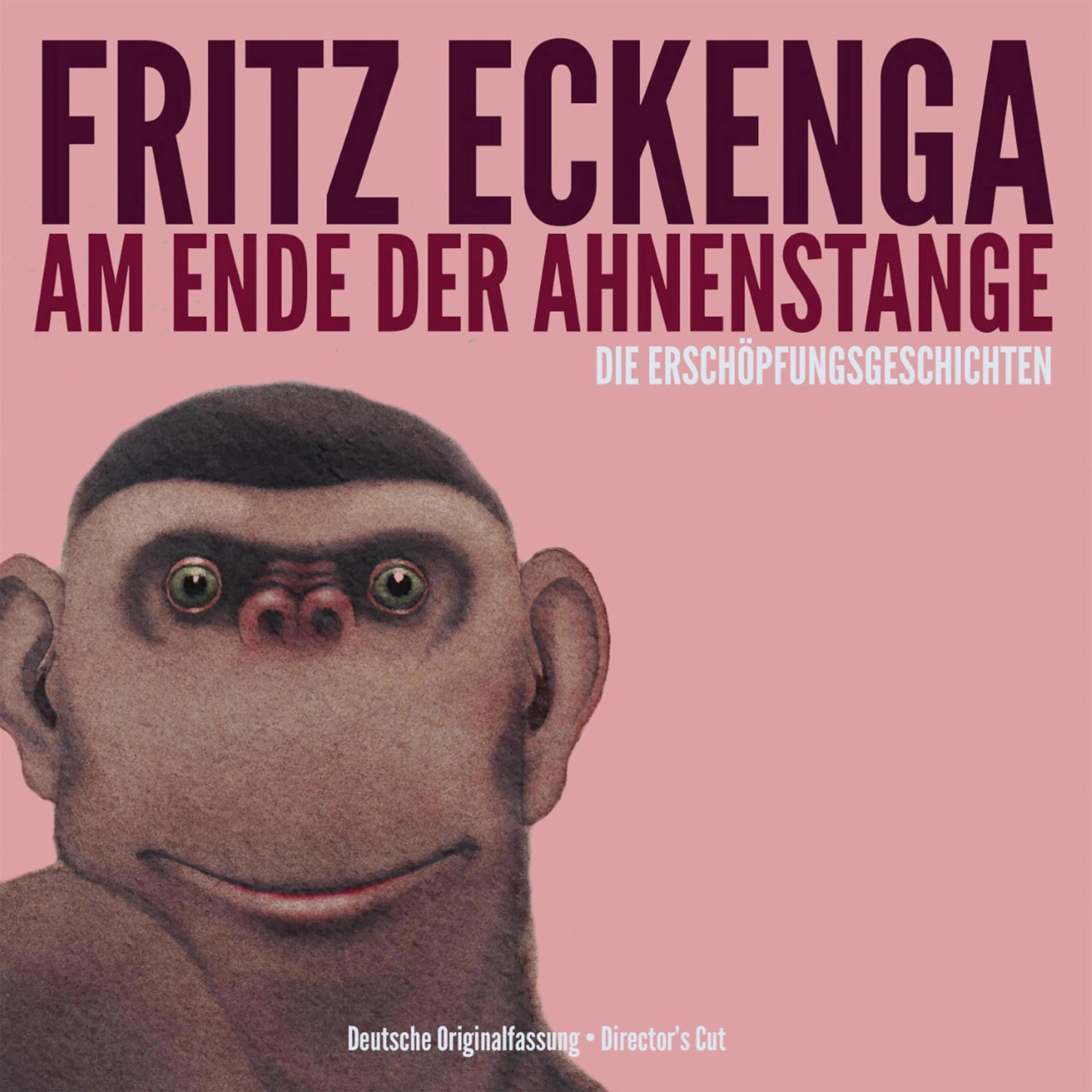 Buchcover. Titel: Fritz Eckenga. Affengesicht. Rosa Hintergrund. Text und Autorenname.