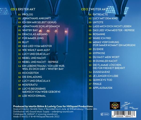 Eine CD-Hülle mit Titelliste und Credits. Der Hintergrund ist dunkel.