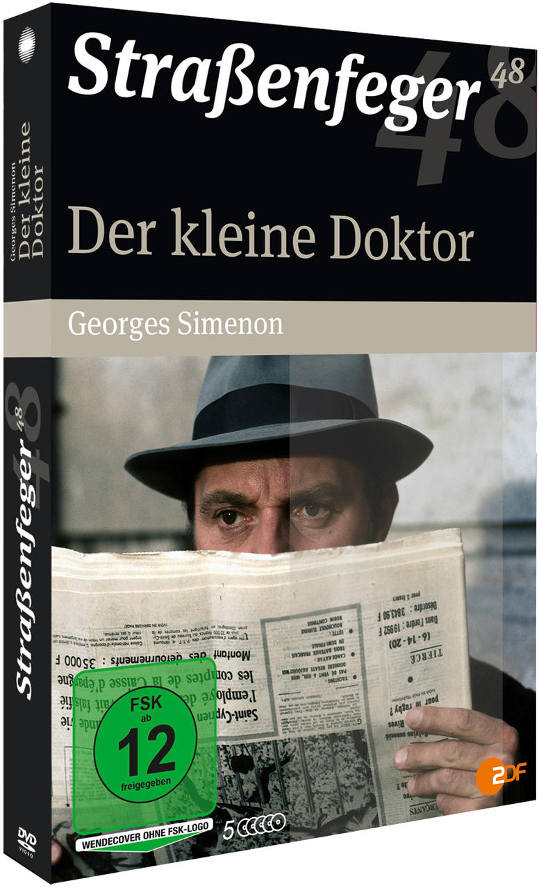 Eine DVD-Box von 'Der kleine Doktor' mit einem Mann, dessen Gesicht teilweise von einer Zeitung verdeckt wird.