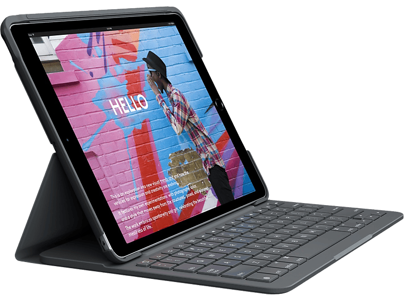 REACONDICIONADO Seminuevo Muy bueno Funda con teclado - Logitech Slim Folio, Bluetooth, para iPad 2019 10.2", Teclas de acceso directo