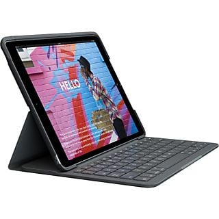 Funda con teclado - Logitech Slim Folio, Bluetooth, para iPad 2019 10.2", Teclas de acceso directo, Tres modos de uso, Batería hasta cuatro años, Gris