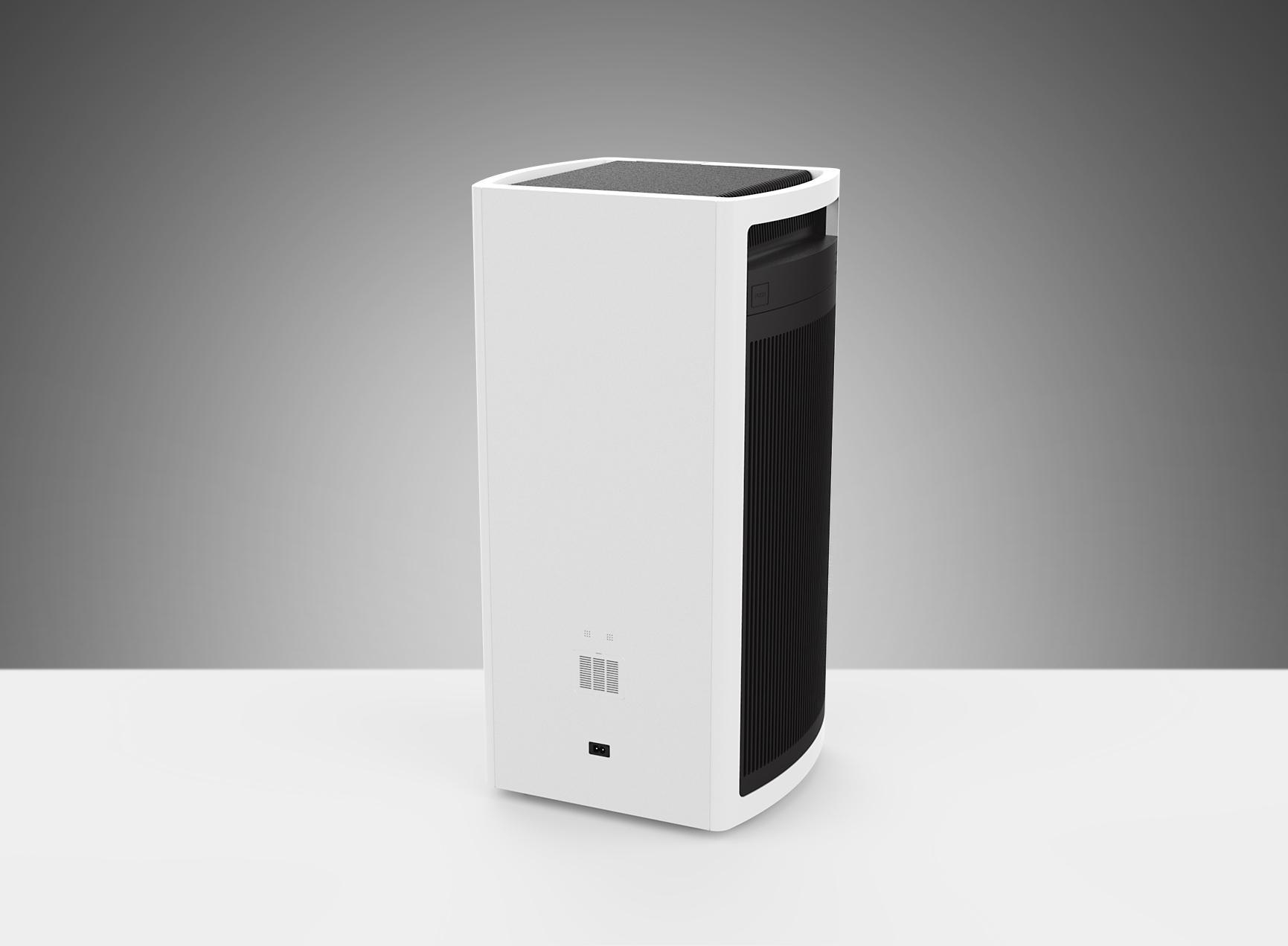Ein weißer Computerturm. Er ist hoch und rechteckig, mit schwarzen Akzenten.