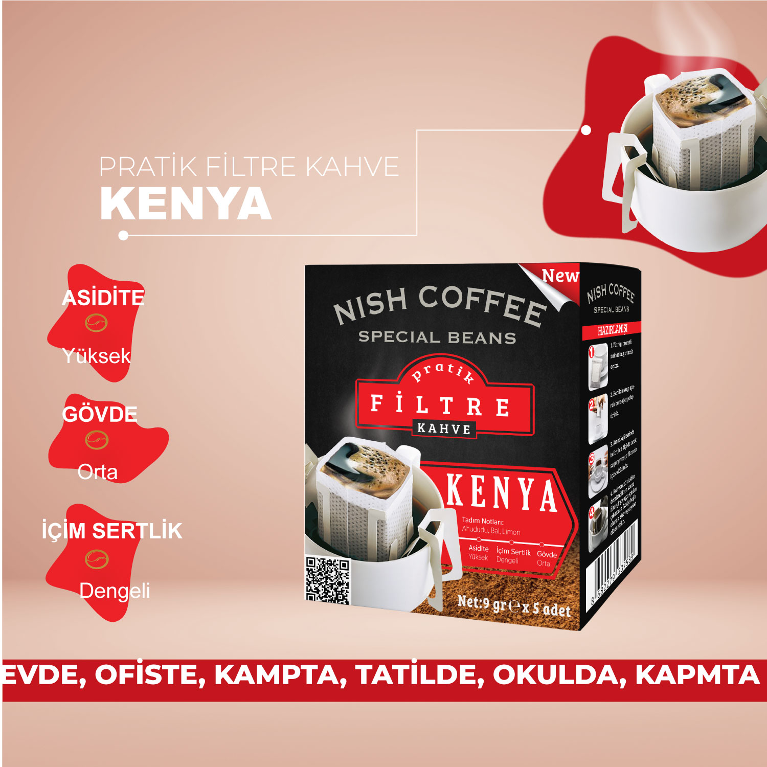 NISH Kenya 10g Pratik Filtre Kahve 