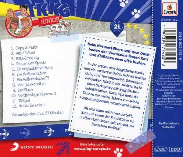 Die Rückseite einer CD-Hülle mit Text und einer Illustration von Charakteren.