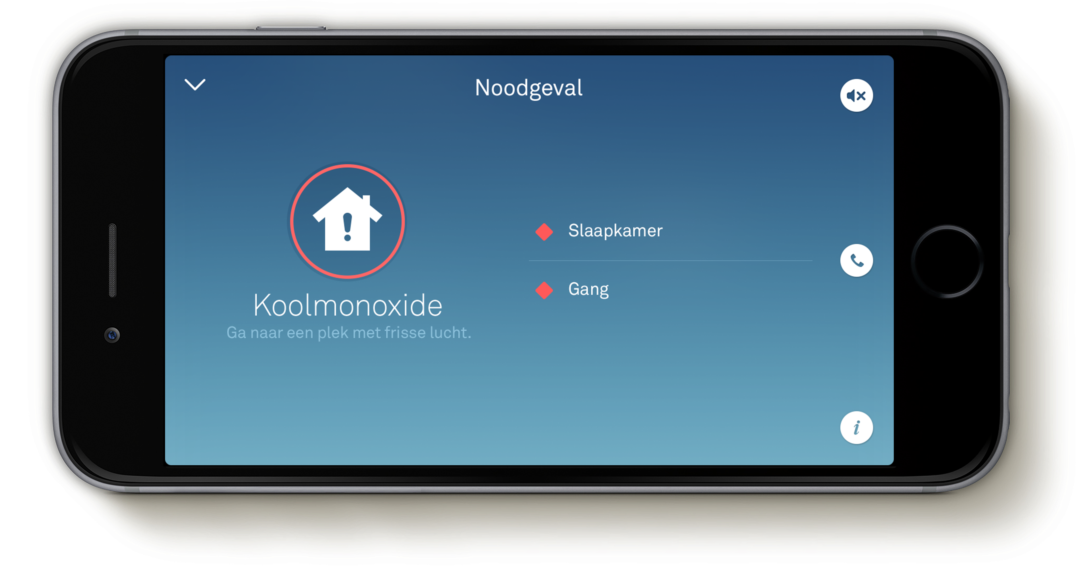 Een smartphonescherm toont een noodmelding voor koolmonoxidedetectie.