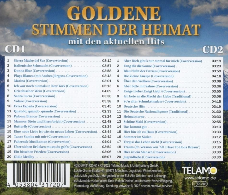 Notenblatt für 'Goldene Stimmen der Heimat' mit Titelliste und Details. Telamo-Logo sichtbar.