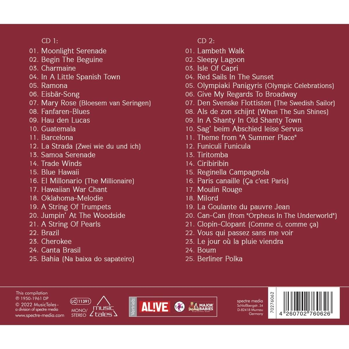 Albumcover mit Titelliste und Text in verschiedenen Sprachen.