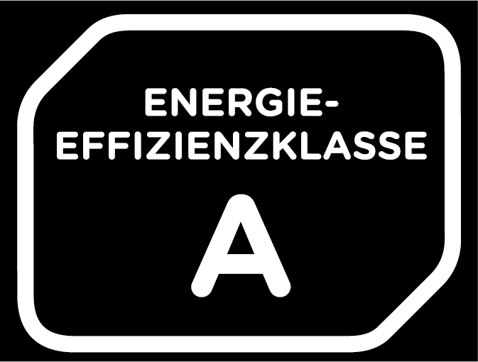 Energieeffizienzklasse A auf schwarzem Hintergrund.