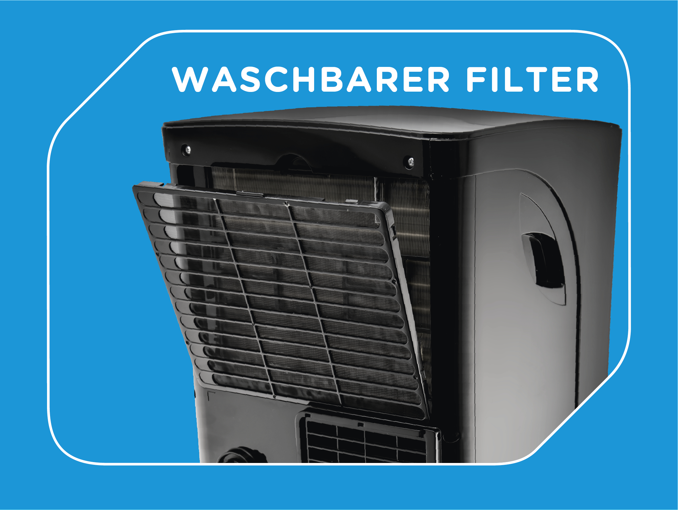 Ein schwarzer Luftfilter wird aus einem schwarzen Gerät gezogen.