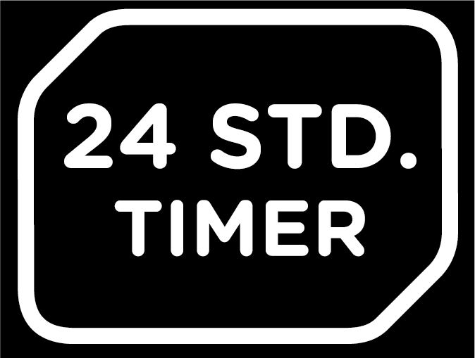 24-Stunden-Timer-Symbol auf schwarzem Hintergrund.