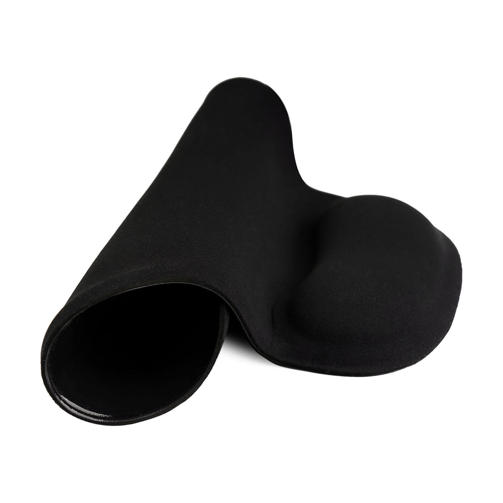 Fekete ergonomikus egérpad ívelt kialakítással, csuklótámasz.
