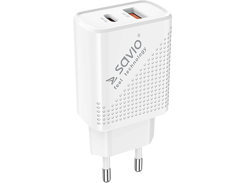 SAVIO gyorstöltő adapter QC 3.0, PD 18W, 3A, USB-A és Type-C csatlakozó (LA-04)