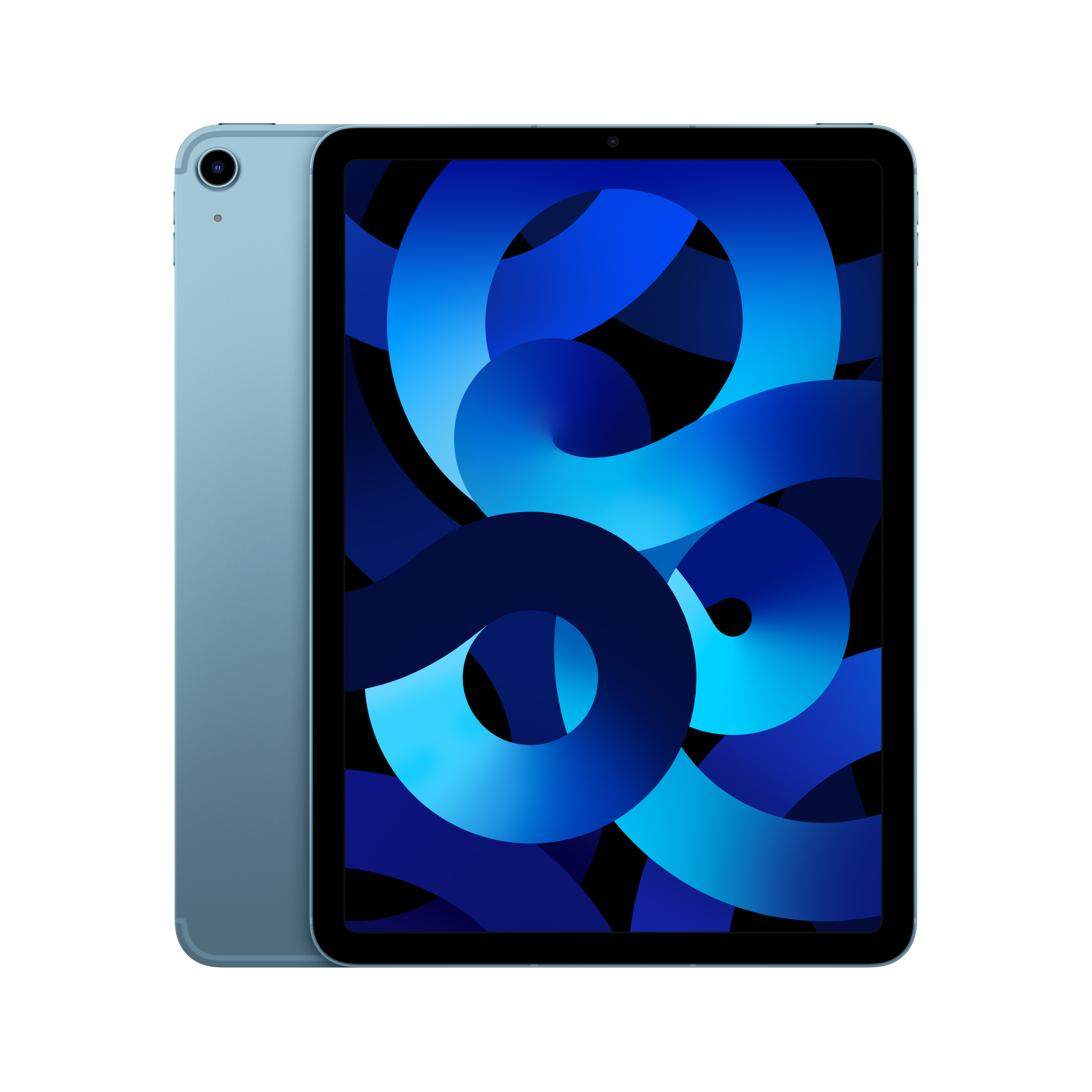 Ekranında mavi soyut bir tasarımla mavi iPad Air.