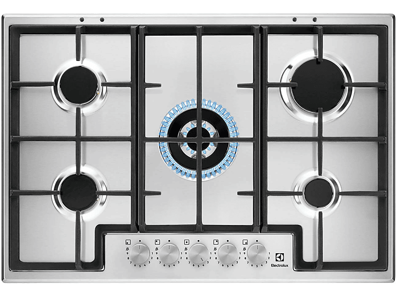 Electrolux Egs75362X Piano Cottura Gas, 5 zone di cotura, dimensioni: L 74,5 cm, P 51 piano in Acciaio inossidabile, Inox