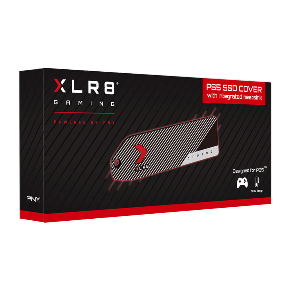 A gaming SSD box, red and black design, with the logo 'XLR8' and 'PS5 SSD COVER' text.
