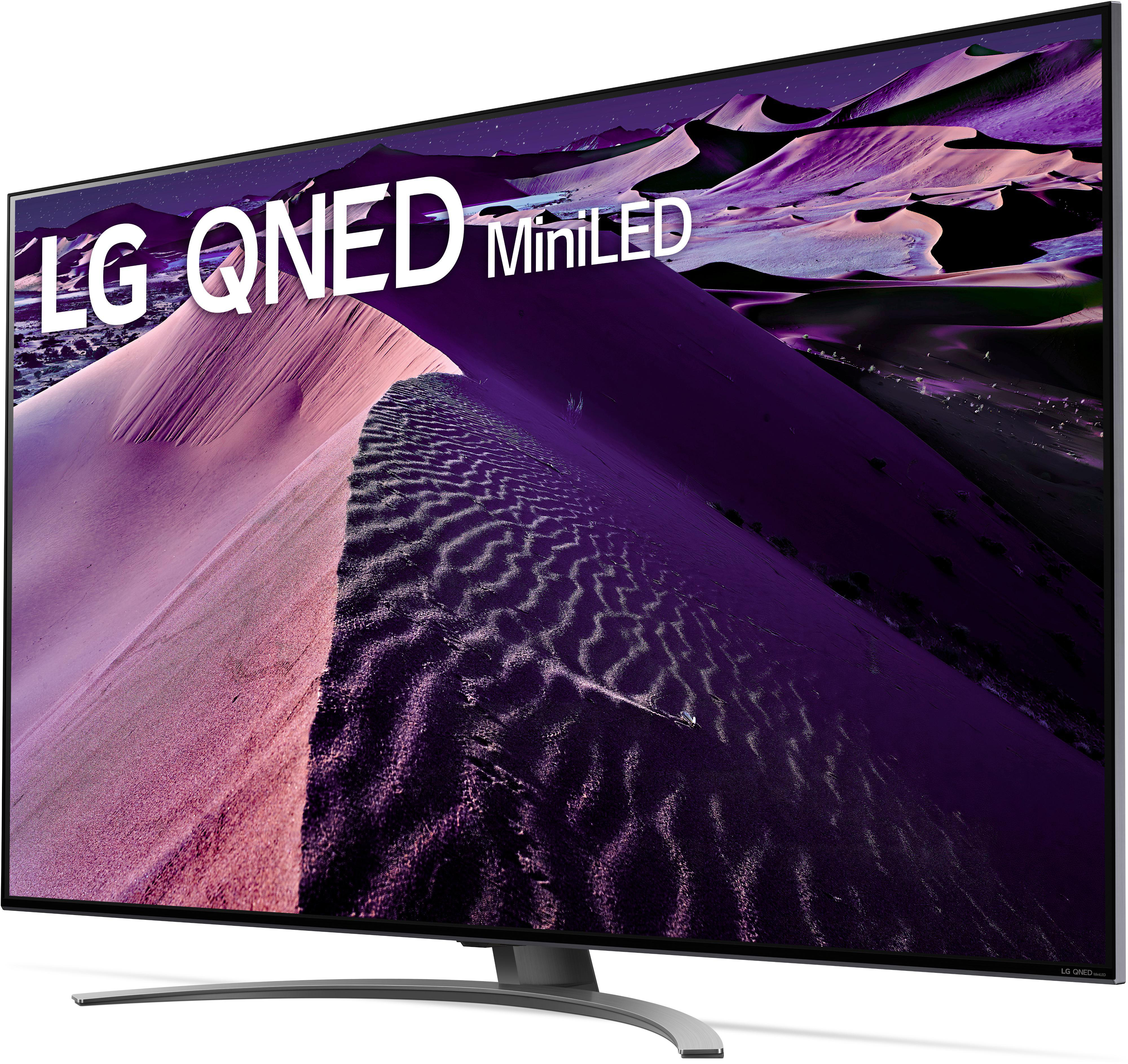 LG QNED MiniLED Fernseher mit einer lila Landschaft.