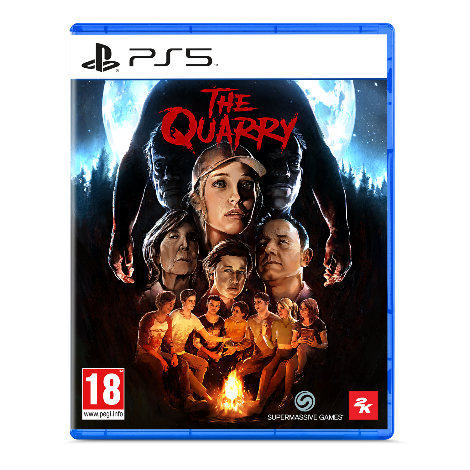Una caja de juego de PS5 para 'The Quarry' con una portada oscura y ominosa.