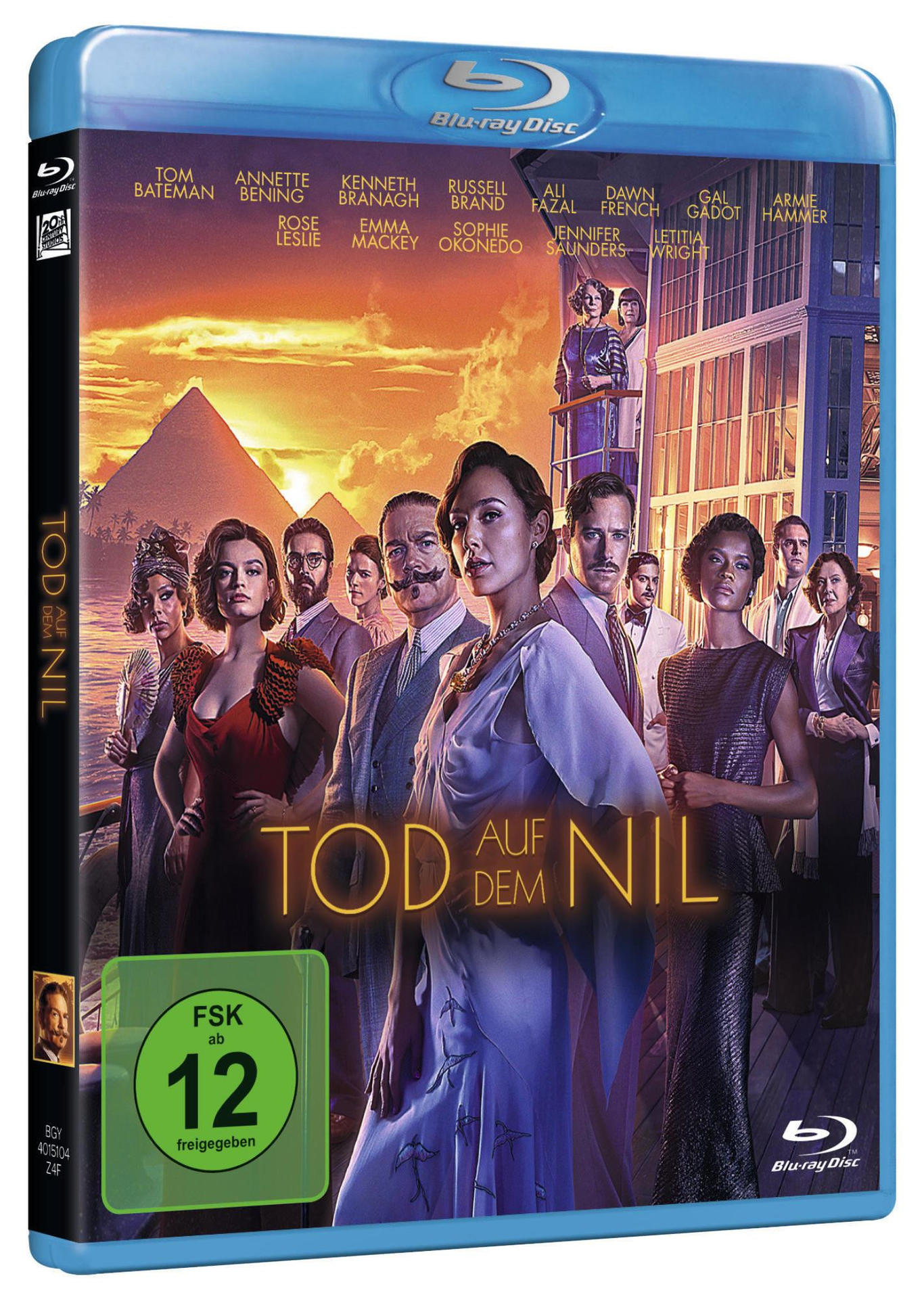 Blu-ray-Filmhülle von 'Tod auf dem Nil' mit Besetzung und Pyramiden.