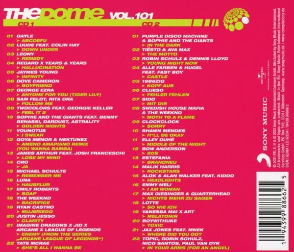 Das Dome Vol. 101 CD-Cover, ein pinkfarbener Hintergrund mit Titellisten.