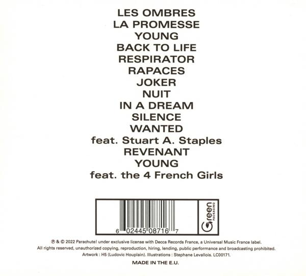 CD-Cover mit Songtiteln und Copyright-Informationen, auf weißem Hintergrund.