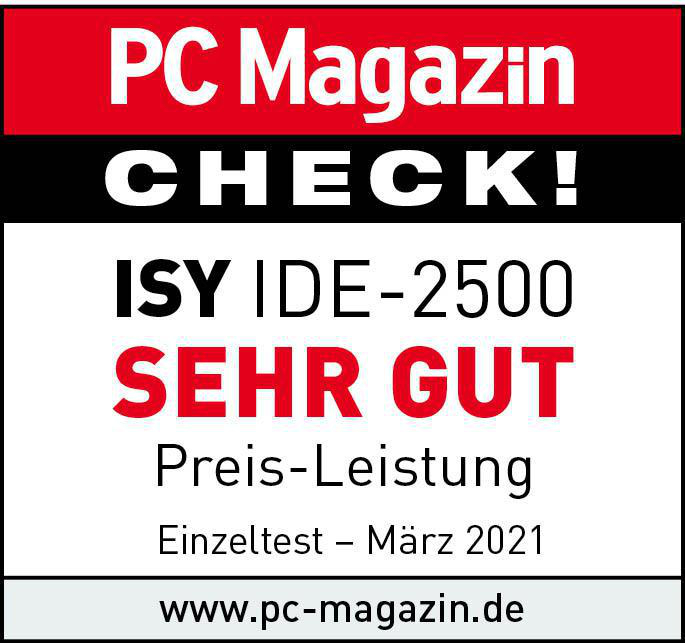 Ein Magazin-Cover mit Text in Rot und Weiß, mit den Worten 'PC Magazin CHECK!'