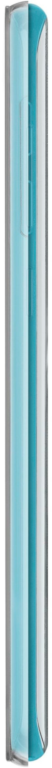 Vue latérale d'un smartphone bleu clair, orientation verticale. Design minimaliste.