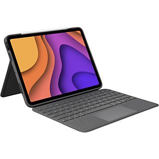 Funda con teclado - Logitech Folio Touch, Para iPad Air/Pro 4a gen, 11", QWERTY, Teclas retroiluminadas, Accesos directos, Teclado plegable, Gris 