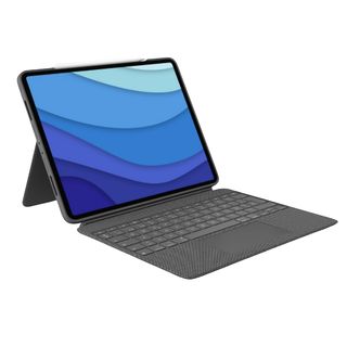 Funda con teclado - Logitech Combo Touch, iPad Pro 12.9, 5a gen 2021/6a gen 2022, Teclas accesos directos, Teclado extraible, Retroiluminación, Gris