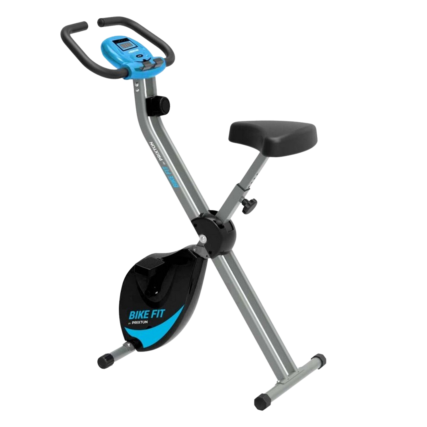 Bicicleta estática - Prixton FIT BF100, Volante Inercia 1.5 kg Delantero, Peso Máx. 100 kg, Freno magnético, Plegable, Gris/Negro
