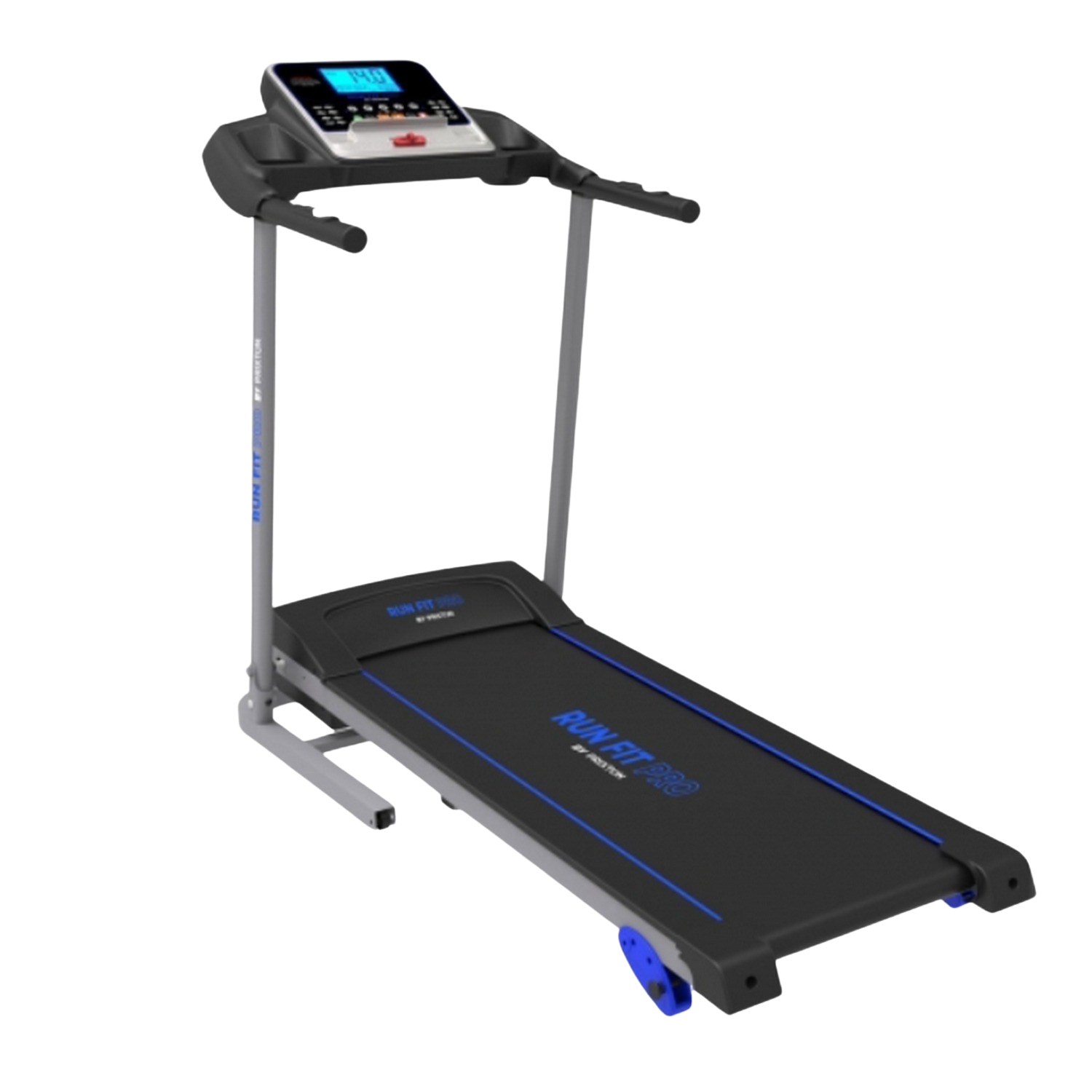 Cinta de correr - Prixton Run Fit Pro RF200, Velocidad 14 Km/h, Potencia 2 CV, Peso Máx. 110 kg, Bluetooth, Plegable, Negro/ Azul