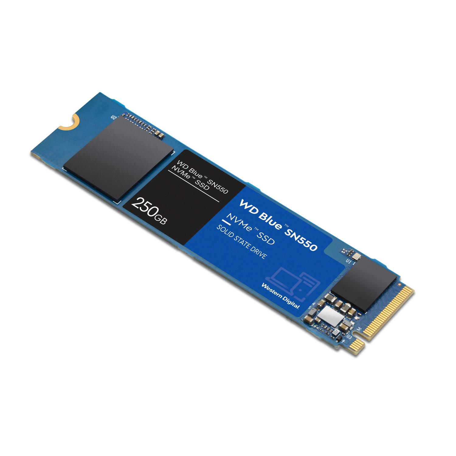 Disco duro SSD 250 GB - Western Digital Blue SN550 NVMe, Interno, 3D NAND, Lectura 2400 MB/s, Azul