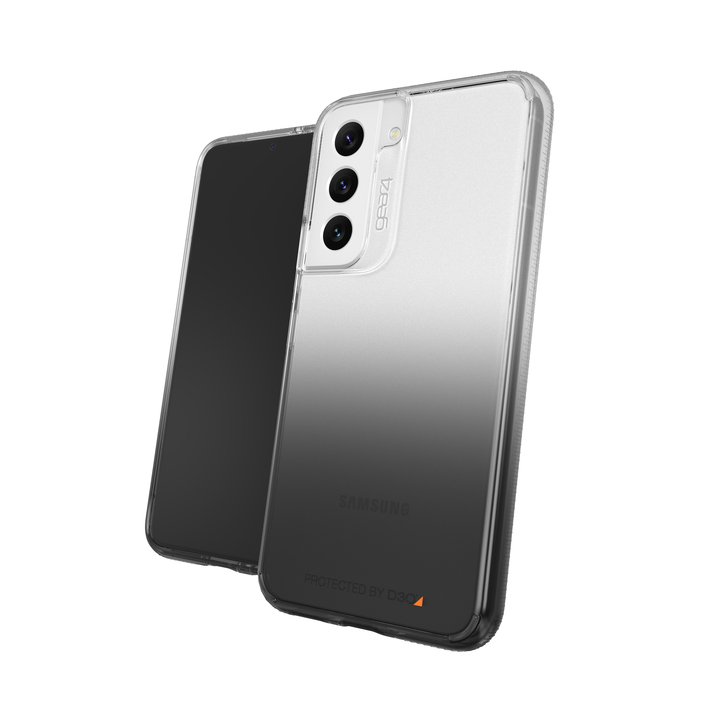 Ein Smartphone in einer transparenten Handyhülle mit Farbverlauf.