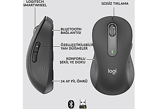 LOGITECH Signature M650 Büyük Boy Sol El Için Sessiz Kablosuz Mouse - Siyah_5