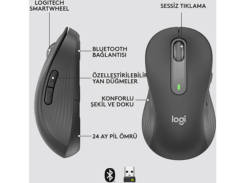 LOGITECH Signature M650 Büyük Boy Sol El Için Sessiz Kablosuz Mouse - Siyah_5