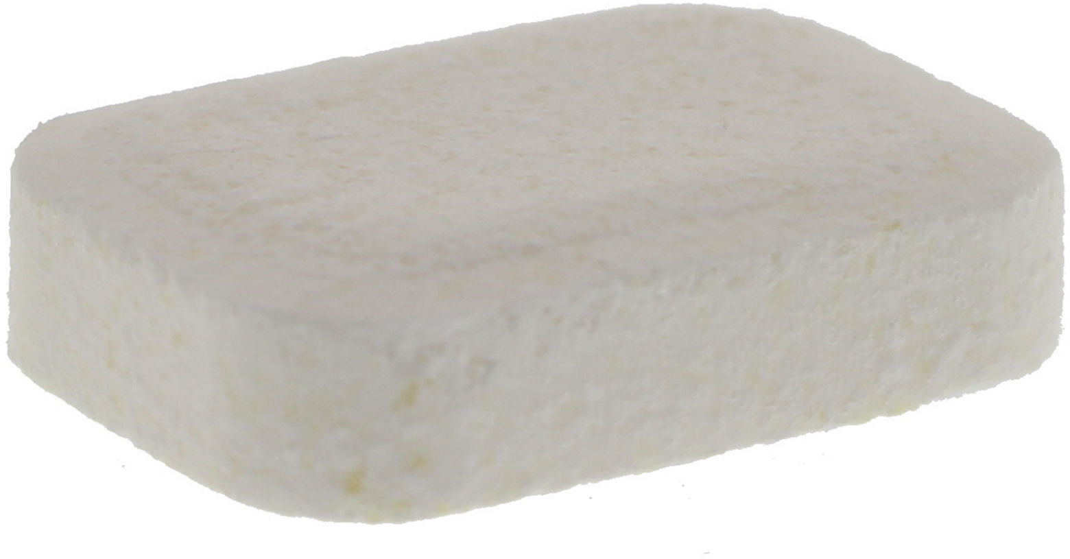 A rectangular block of white, textured cheese sits against a white background.