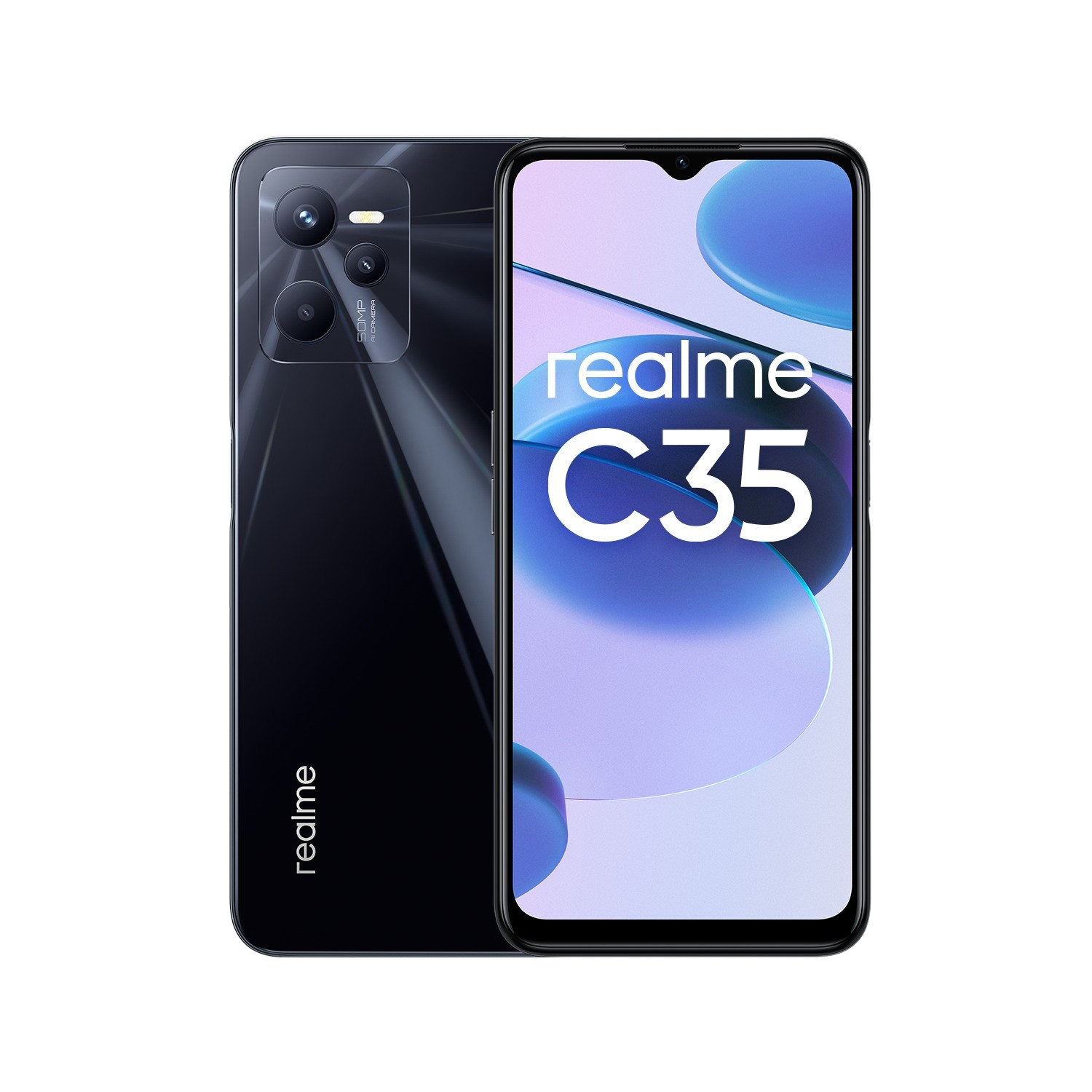 Móvil - realme C35, Glowing Black, 64 GB, 4 GB RAM, 6.6" FHD+, Unisoc T616, 5000 mAh, Android 11