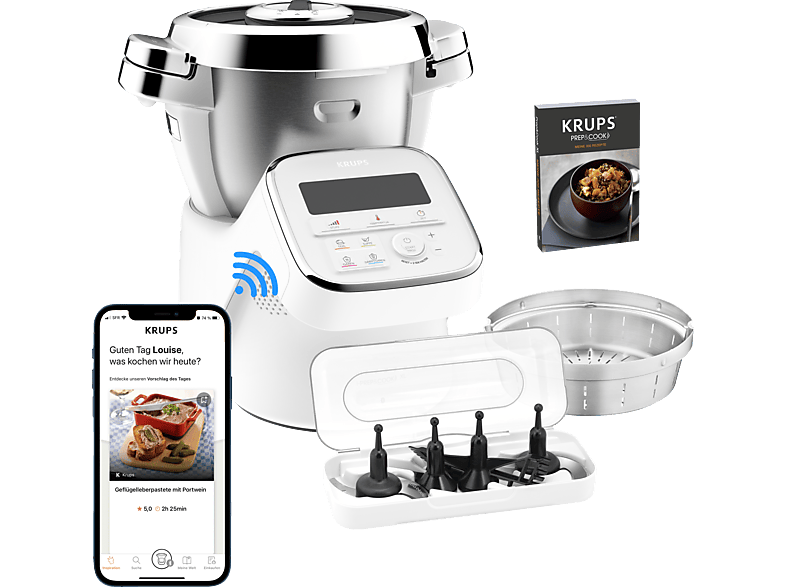 KRUPS HP60A1 i-Prep&Cook mit 1550 (Rührschüsselkapazität: Weiß/Edelstahl Küchenmaschine l, 3 Watt) XL Kochfunktion