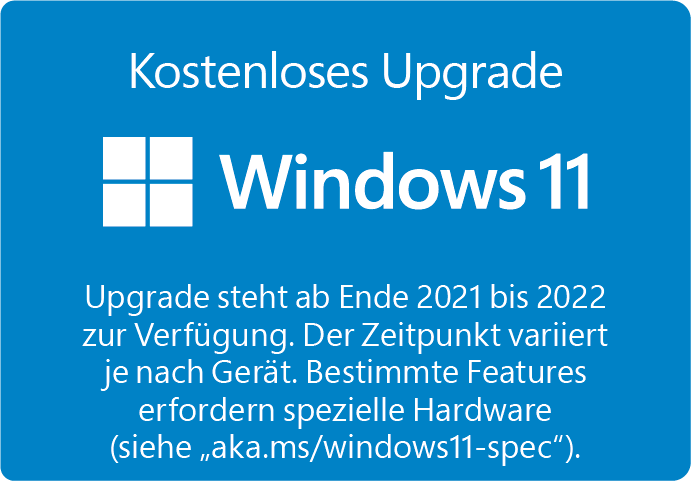 Blauer Hintergrund mit Windows 11 Text und kleinem Windows Logo.