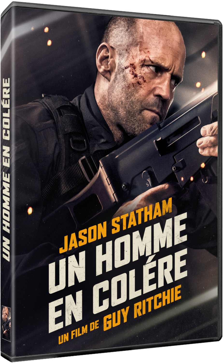 DVD-hoes: Jason Statham met een geweer, met de titel 'Un Homme En Colère'.