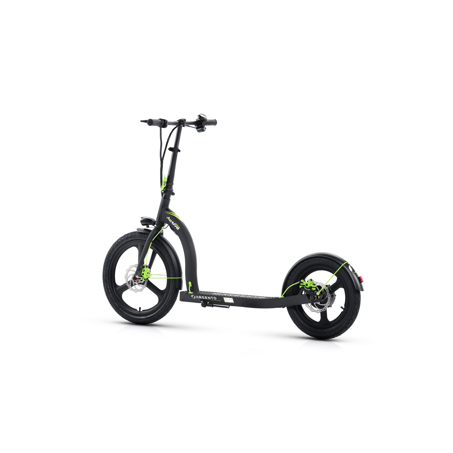 Patinete eléctrico - Argento Bike Active, 20/16", 420 W, Frenado por disco, 25 km/h, Autonomía 35 km, Verde y Negro