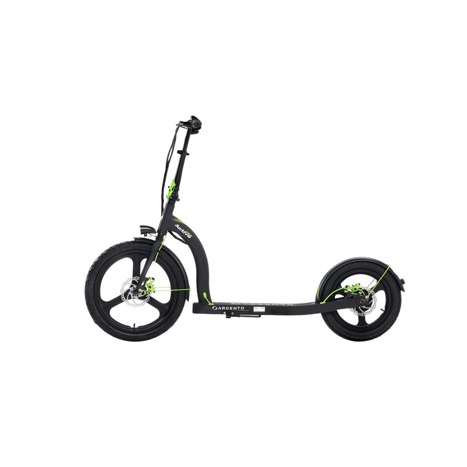Patinete eléctrico - Argento Bike Active, 20/16", 420 W, Frenado por disco, 25 km/h, Autonomía 35 km, Verde y Negro